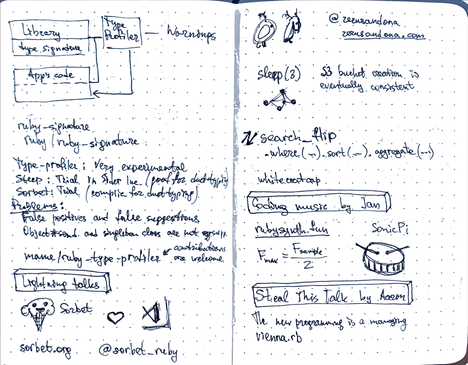 Photo of a page from Dima's notebook with notes about EuRuKo talks